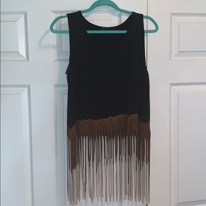 Black tank top with multicolor fringe